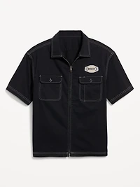 Short-Sleeve Moto Zip Shirt