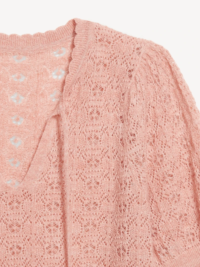Wool-Blend Puff-Sleeve Tie-Neck Sweater