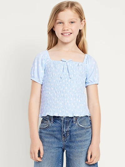 Short Puff-Sleeve Smocked Top for Girls