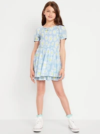 Printed Puff-Sleeve Smocked Dress for Girls