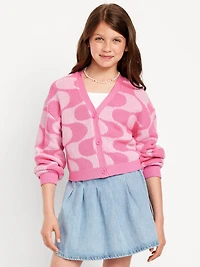 Printed Button-Front Cardigan Sweater for Girls