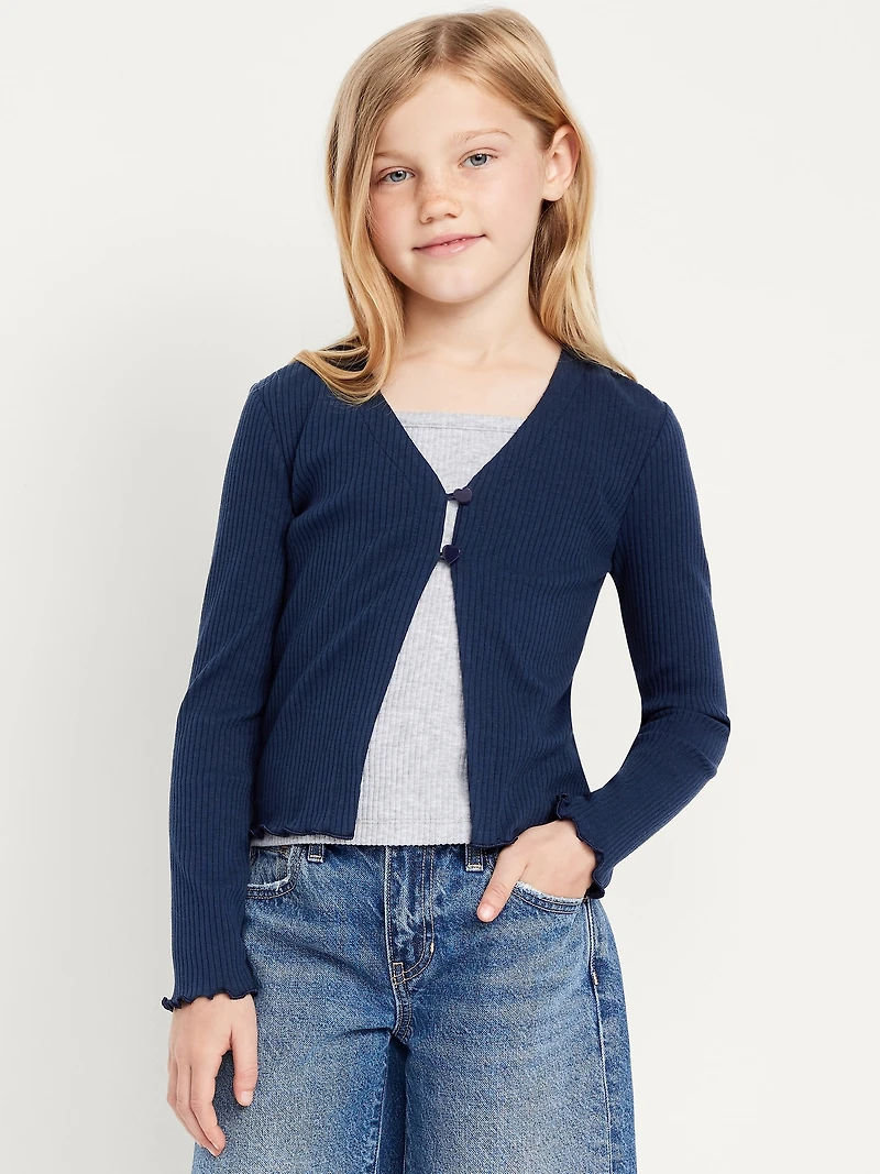 Button-Front Ribbed Cardigan for Girls