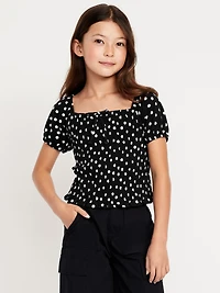 Short Puff-Sleeve Smocked Top for Girls