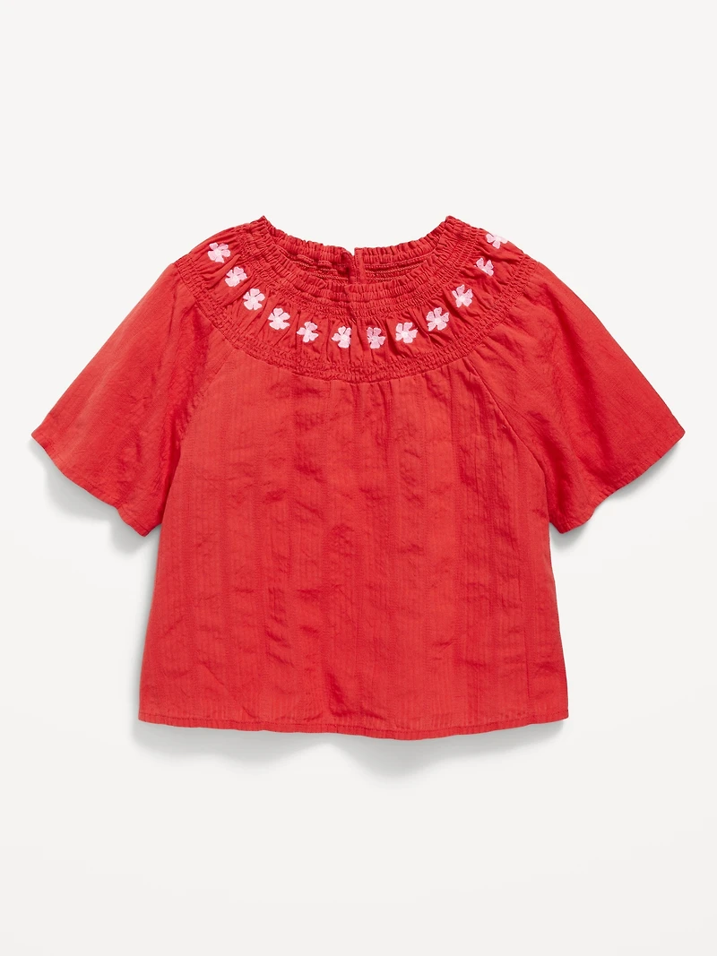 Short-Sleeve Textured Embroidered Top for Girls