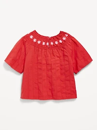 Short-Sleeve Textured Embroidered Top for Girls