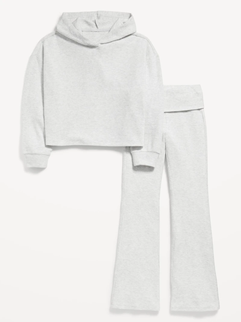 CozePlush Pullover Hoodie and Flare-Leg Pants Set for Girls
