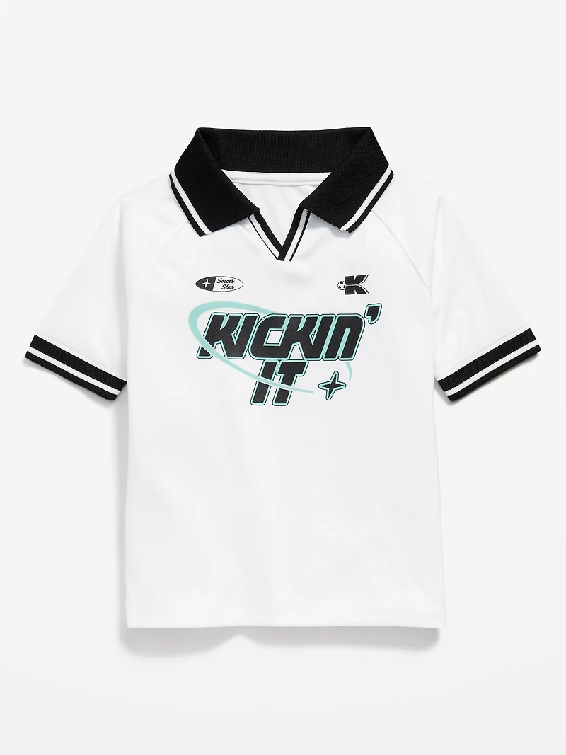 Oversized Collared Graphic Performance Top for Toddler Boys