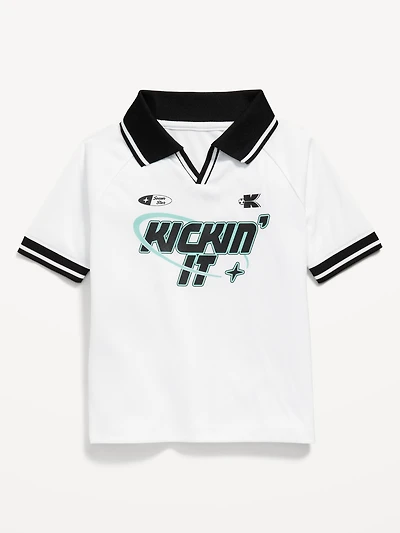 Oversized Collared Graphic Performance Top for Toddler Boys