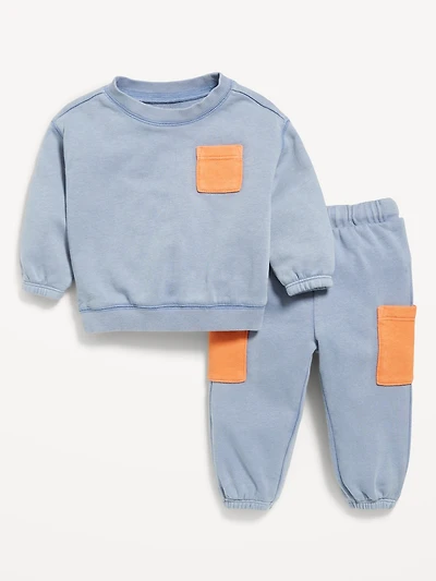 French-Terry Pocket Sweatshirt and Sweatpants Set for Baby