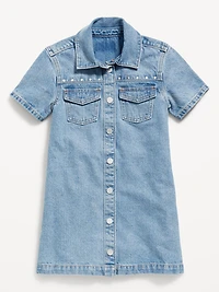 Studded Pocket Jean Shirt Dress for Girls