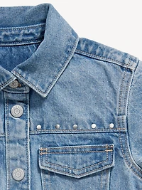 Studded Pocket Jean Shirt Dress for Girls