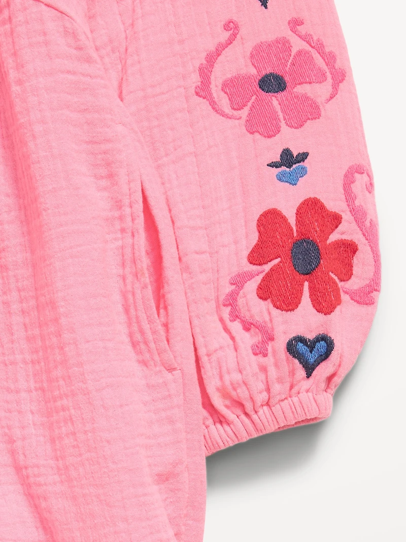 Long-Sleeve Double-Weave Swing Dress for Girls