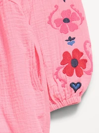 Long-Sleeve Double-Weave Swing Dress for Girls