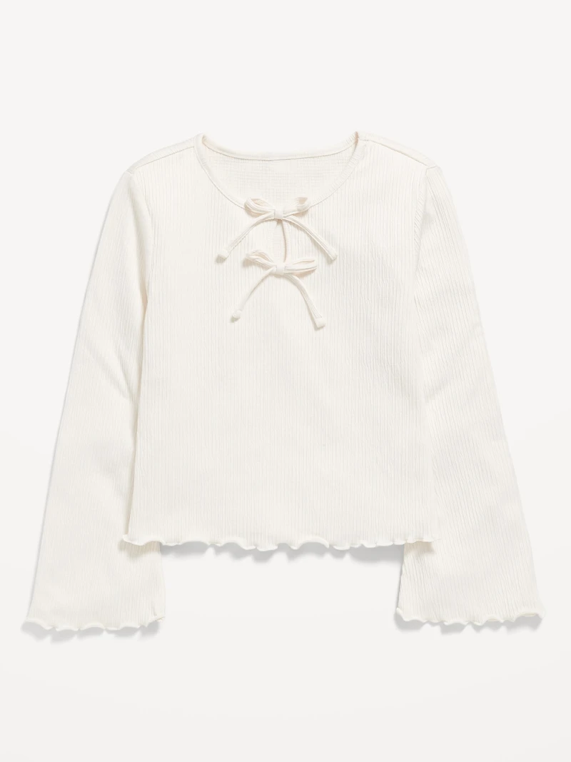 Long-Sleeve Tie-Bow Front Top for Girls