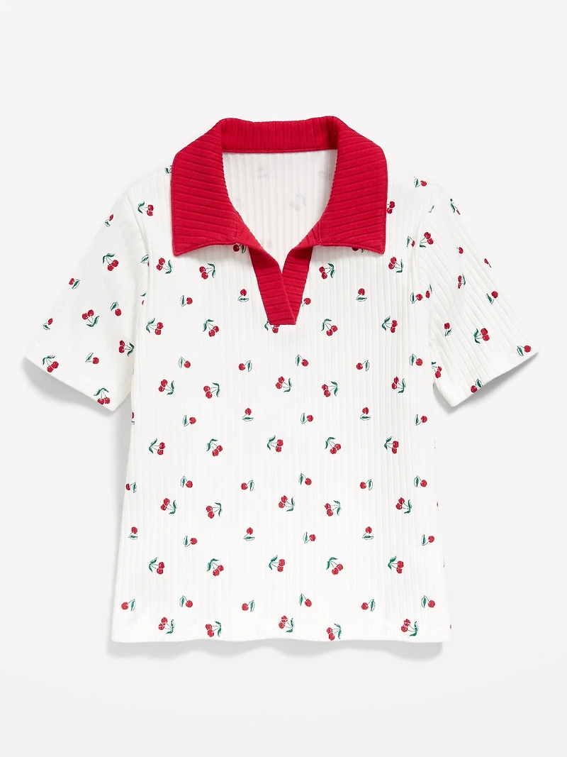 Short-Sleeve Fitted Collared Top for Girls