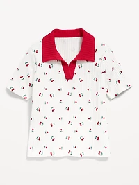 Short-Sleeve Fitted Collared Top for Girls
