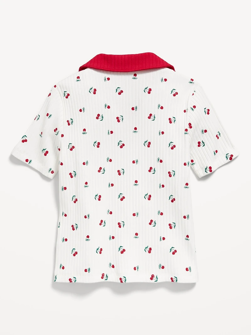 Short-Sleeve Fitted Collared Top for Girls