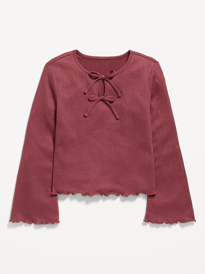 Long-Sleeve Tie-Bow Front Top for Girls