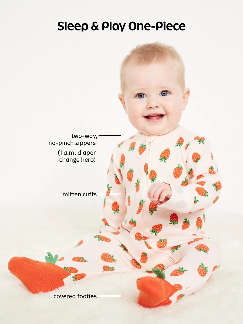 Unisex 3-Pack Sleep & Play 2-Way-Zip Footed One-Piece for Baby