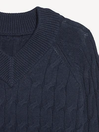 Wool-Blend V-Neck Cable Cropped Sweater