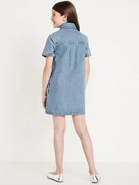 Studded Pocket Jean Shirt Dress for Girls