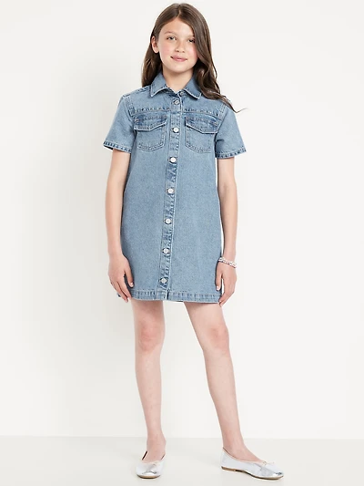 Studded Pocket Jean Shirt Dress for Girls
