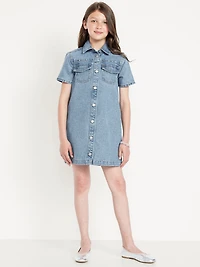 Studded Pocket Jean Shirt Dress for Girls