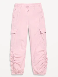 High-Waisted Side Ruched Cargo Parachute Joggers for Girls