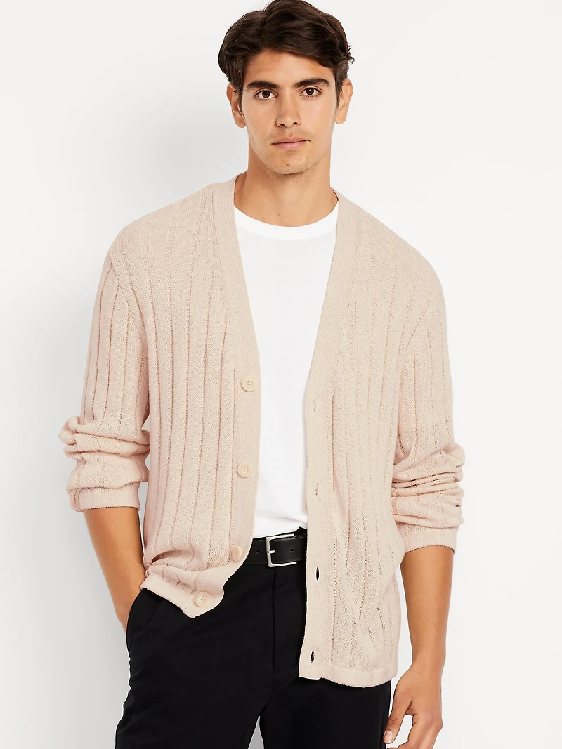 Ribbed Button-Front Cardigan