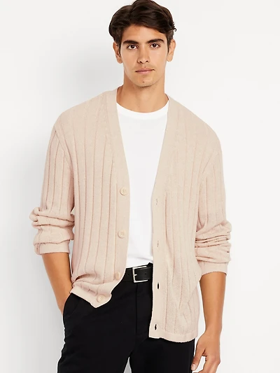Ribbed Button-Front Cardigan