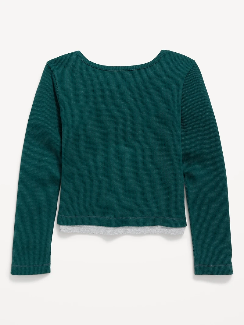 Long-Sleeve 2-In-1 Fitted Henley Top for Girls