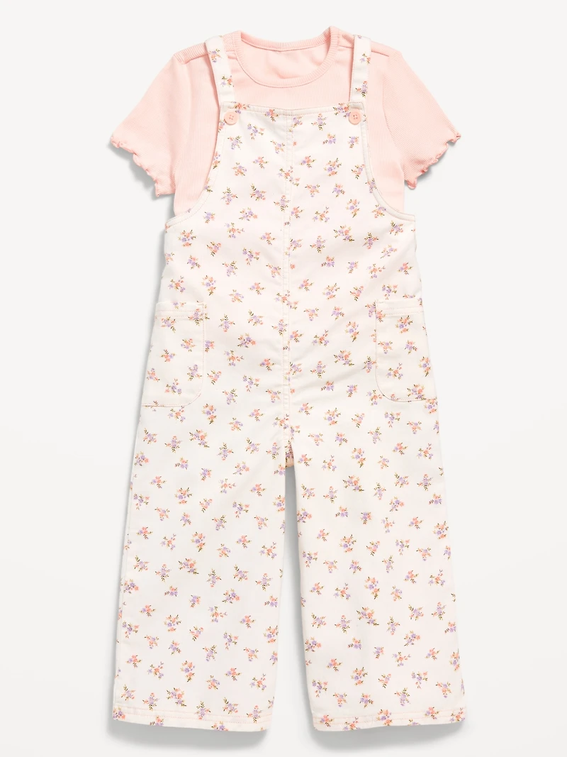 Short-Sleeve T-Shirt and Jumpsuit Set for Toddler Girls