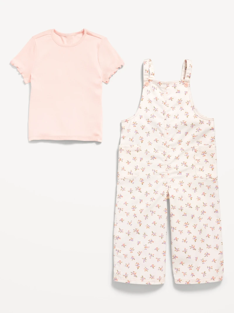 Short-Sleeve T-Shirt and Jumpsuit Set for Toddler Girls