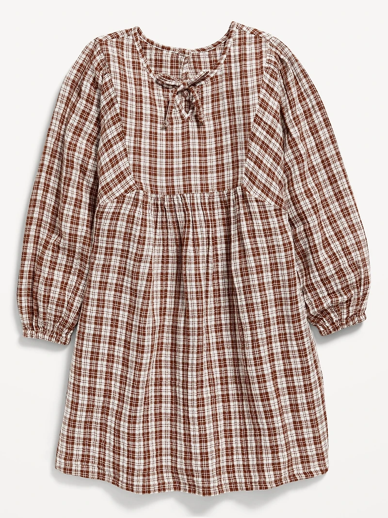Long-Sleeve Double-Weave Swing Dress for Girls