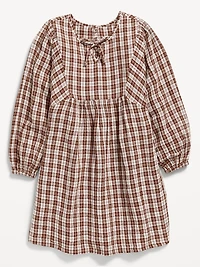 Long-Sleeve Double-Weave Swing Dress for Girls