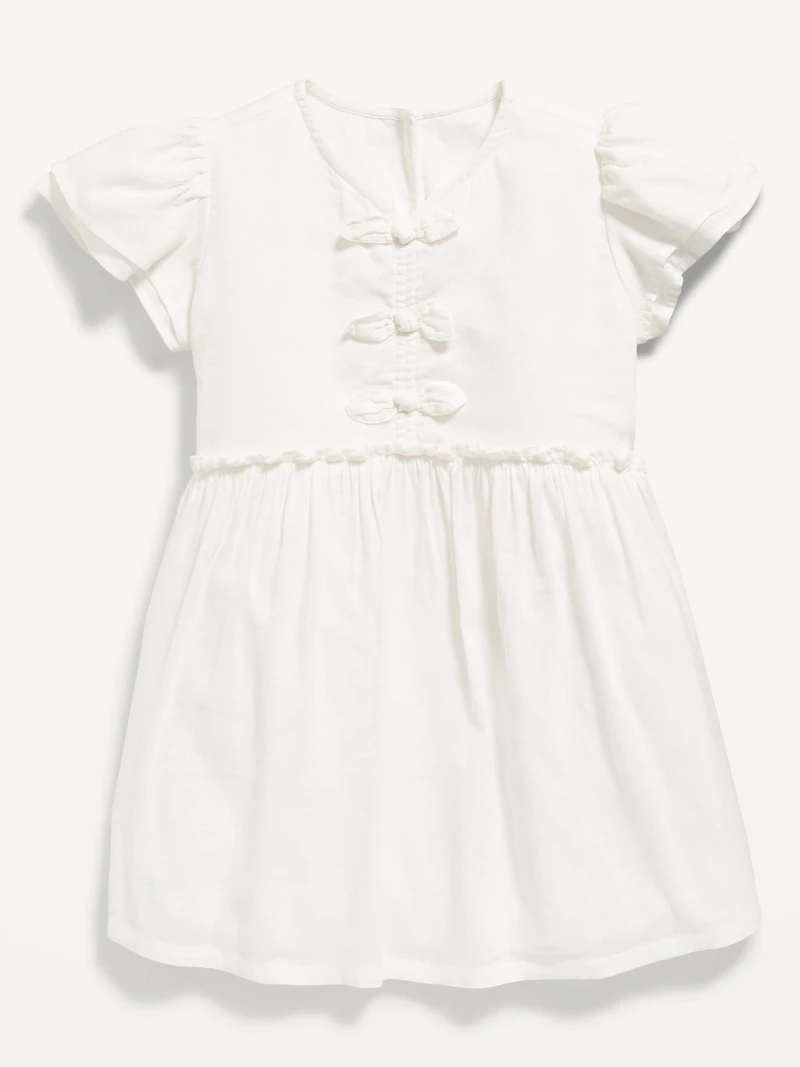 Printed Short-Sleeve Ruffled Bow Dress for Toddler Girls