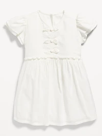 Printed Short-Sleeve Ruffled Bow Dress for Toddler Girls