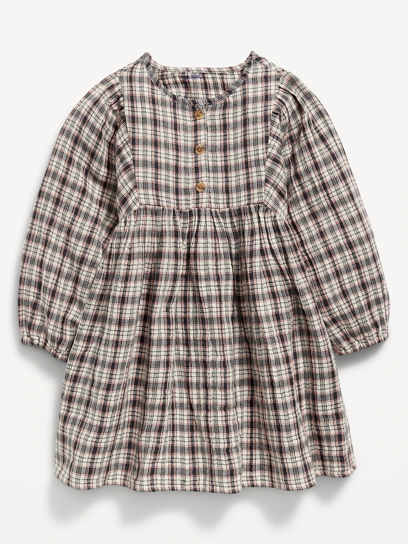 Long-Sleeve Plaid Dress for Toddler Girls