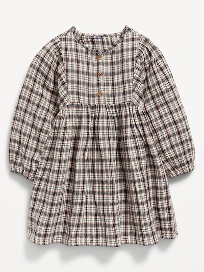 Long-Sleeve Plaid Dress for Toddler Girls
