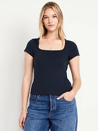 Square-Neck Ribbed T-Shirt