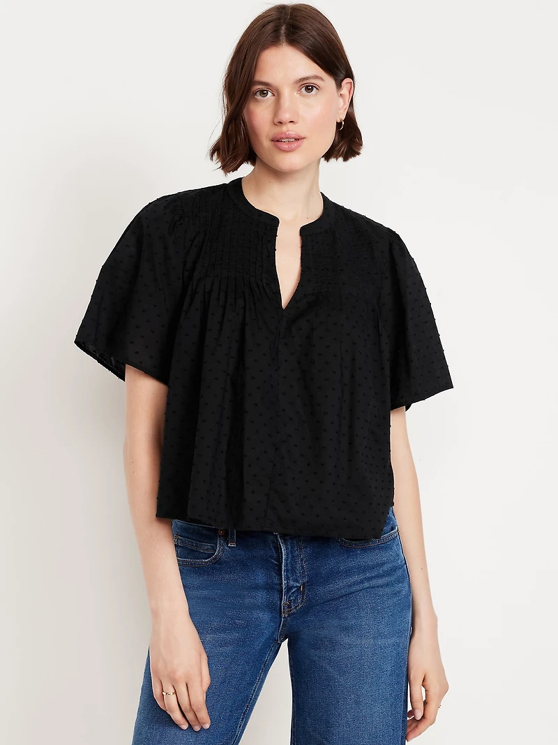 Flutter-Sleeve Swiss Dot Top