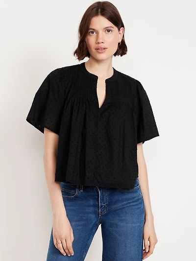 Flutter-Sleeve Swiss Dot Top
