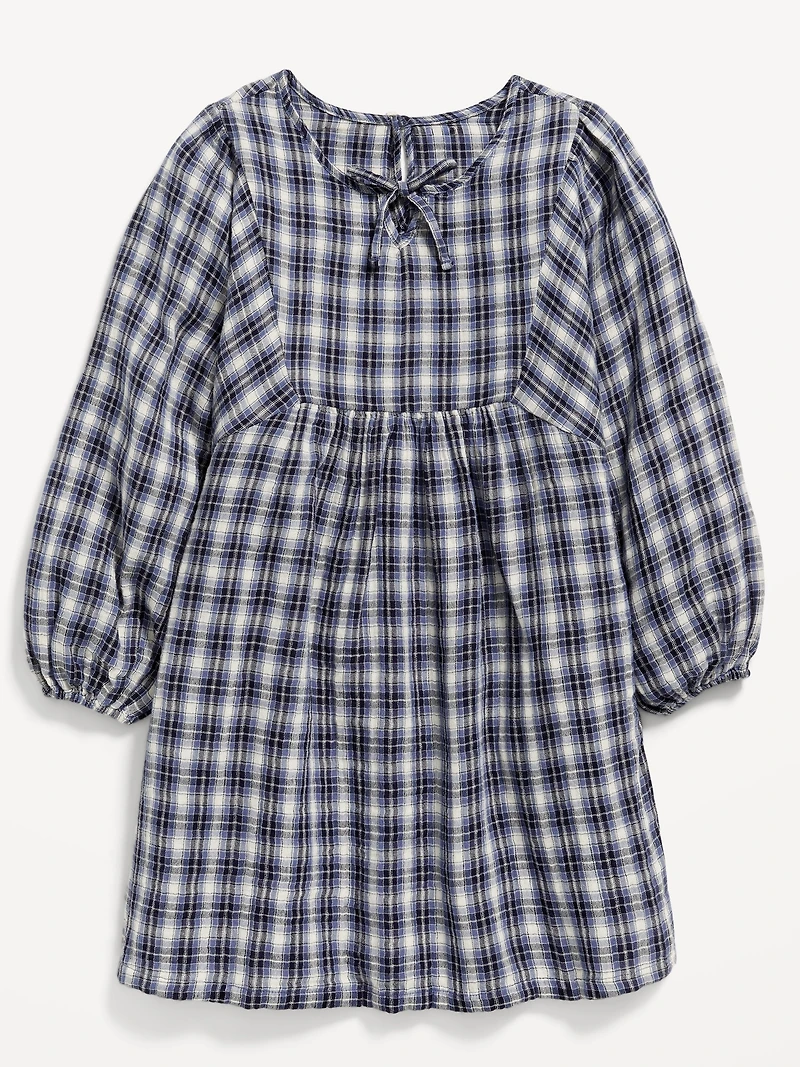Long-Sleeve Double-Weave Swing Dress for Girls