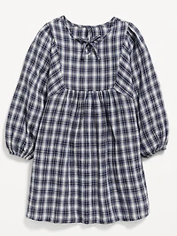 Long-Sleeve Double-Weave Swing Dress for Girls