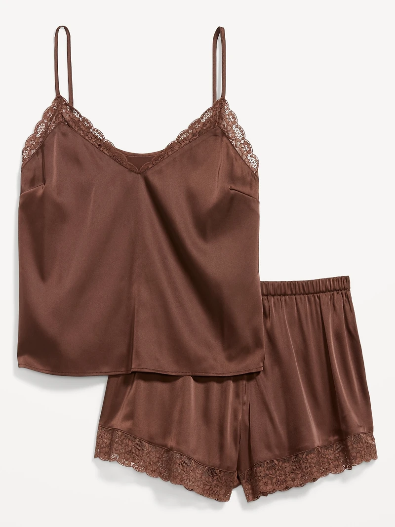 Lace-Trim Satin Pajama Short Set
