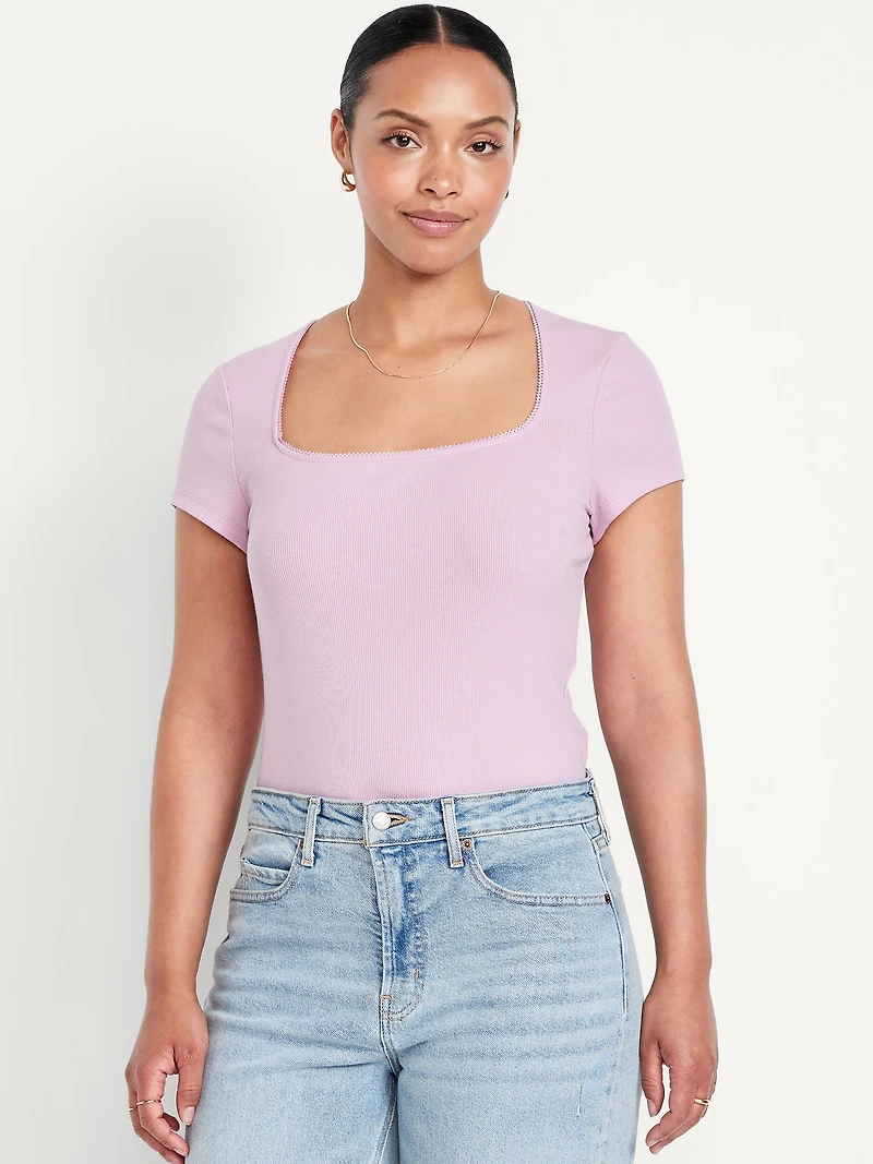 Square-Neck Ribbed T-Shirt