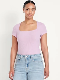 Square-Neck Ribbed T-Shirt