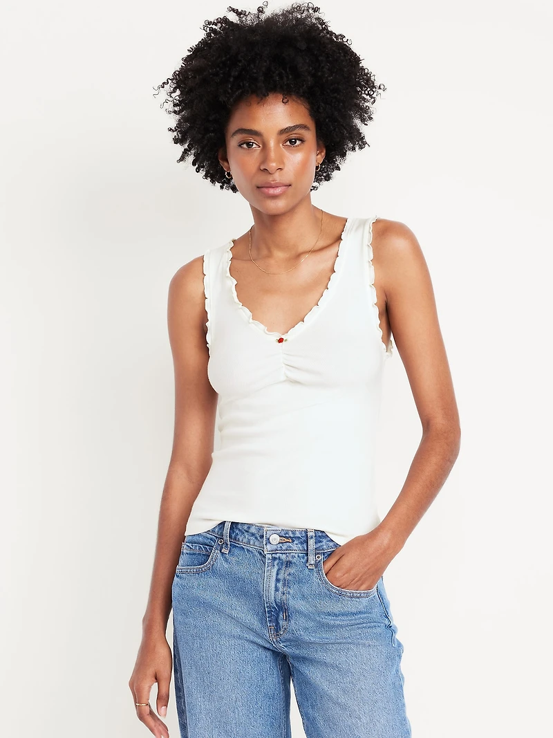 Cinched Rib-Knit Tank Top