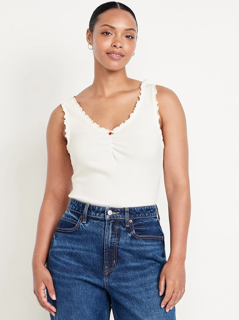 Cinched Rib-Knit Tank Top