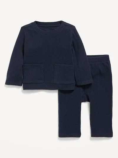 Ribbed Pocket T-Shirt and Pants Set for Baby